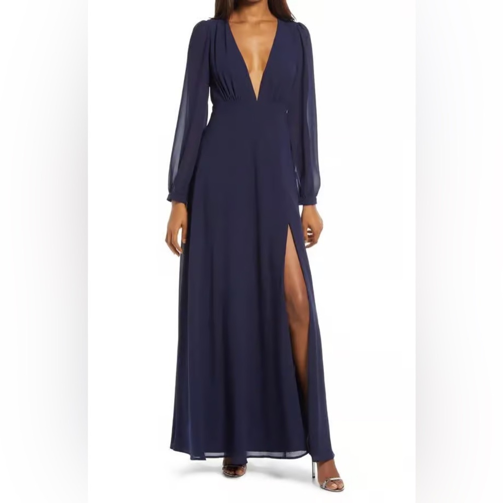 EUC Lulus Navy Plunge Maxi Dress - S - Picture 3 of 5